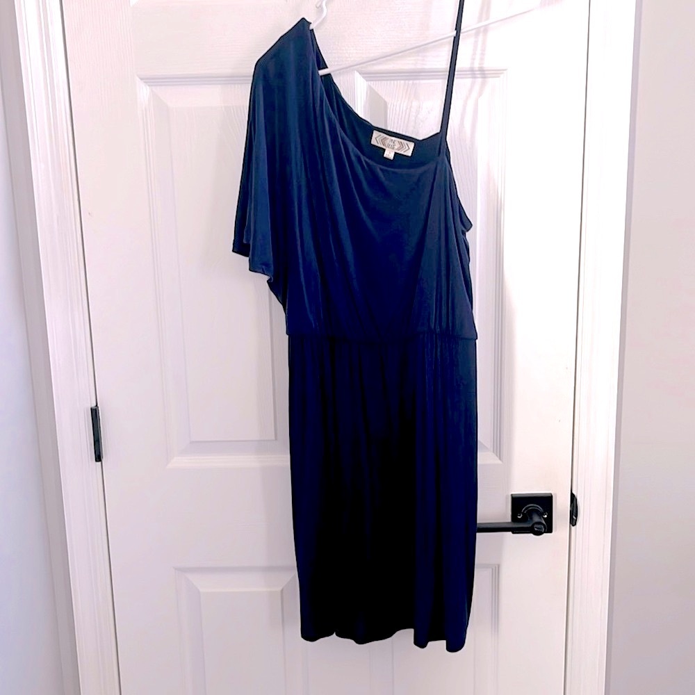 Women's One Shoulder/Spaghetti Strap/Flutter Sleeve Summer Dress - size L - Navy